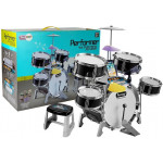 Súprava bubnov so stoličkou, karaoke, mikrofónom, USB - čierna